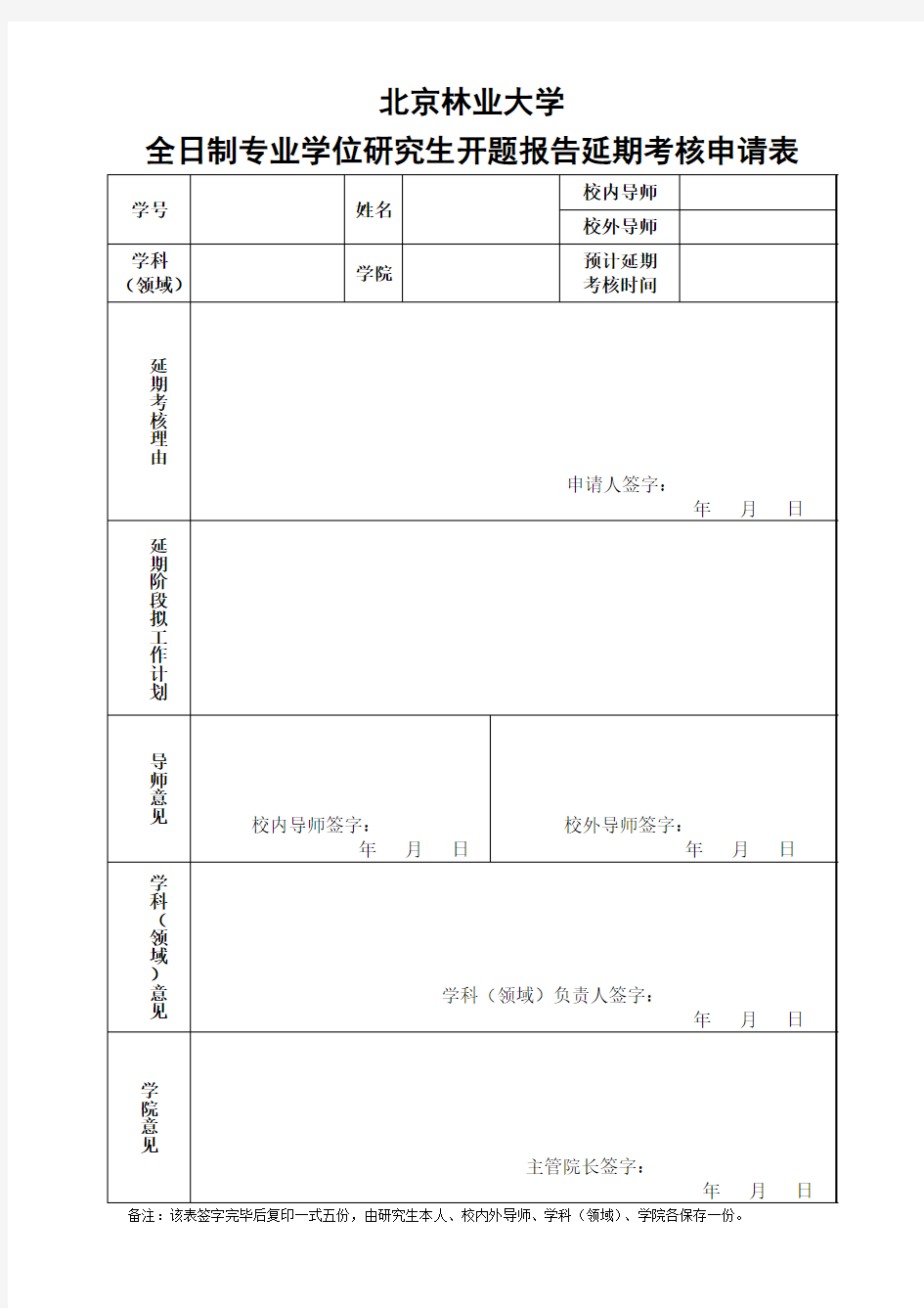 开题延期考核申请表