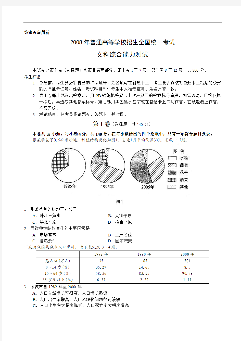 2008安徽高考文综