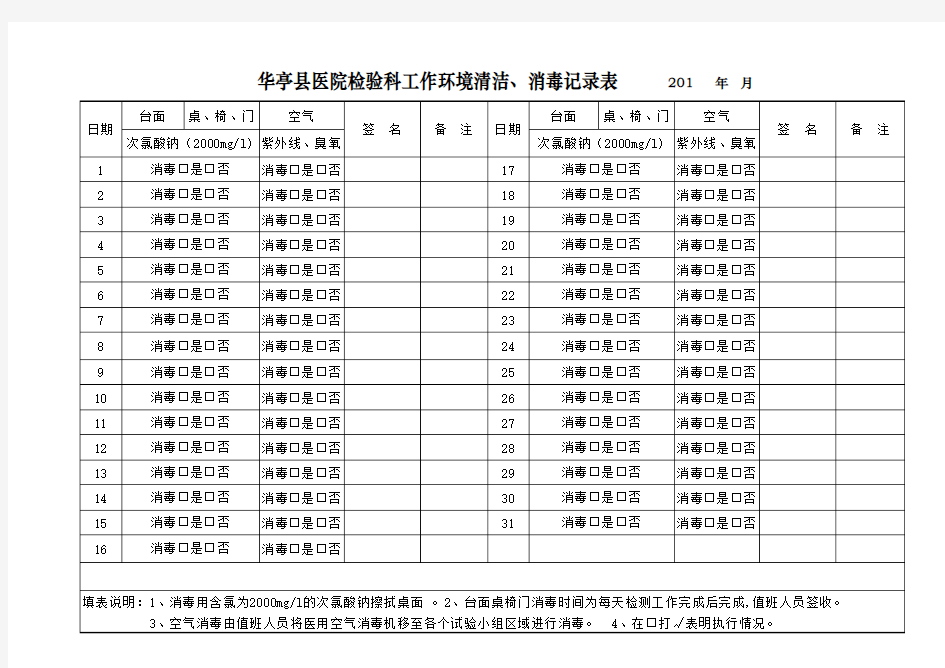 检验科工作环境清洁、消毒记录表 (1)