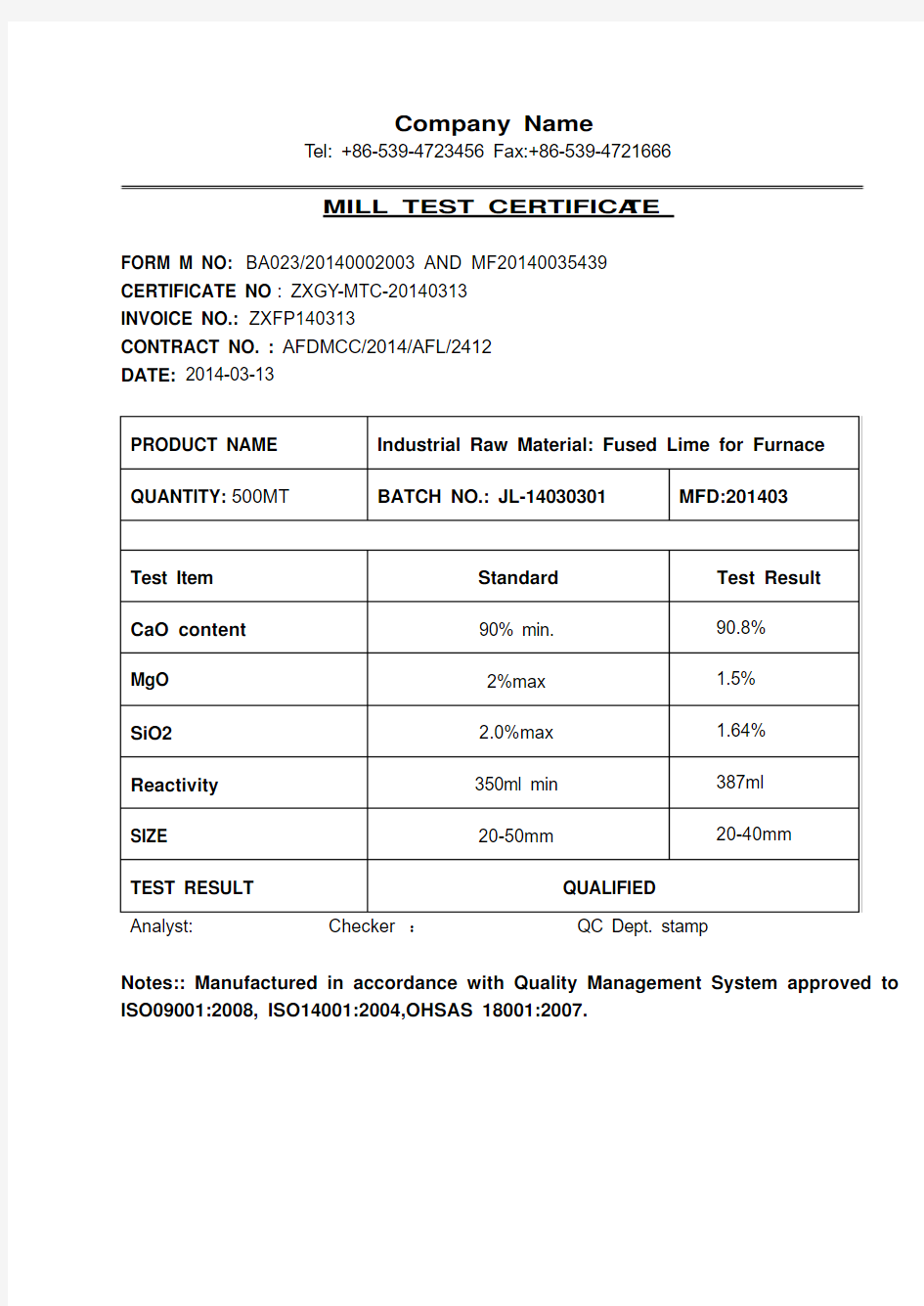 Mill Test Certificate