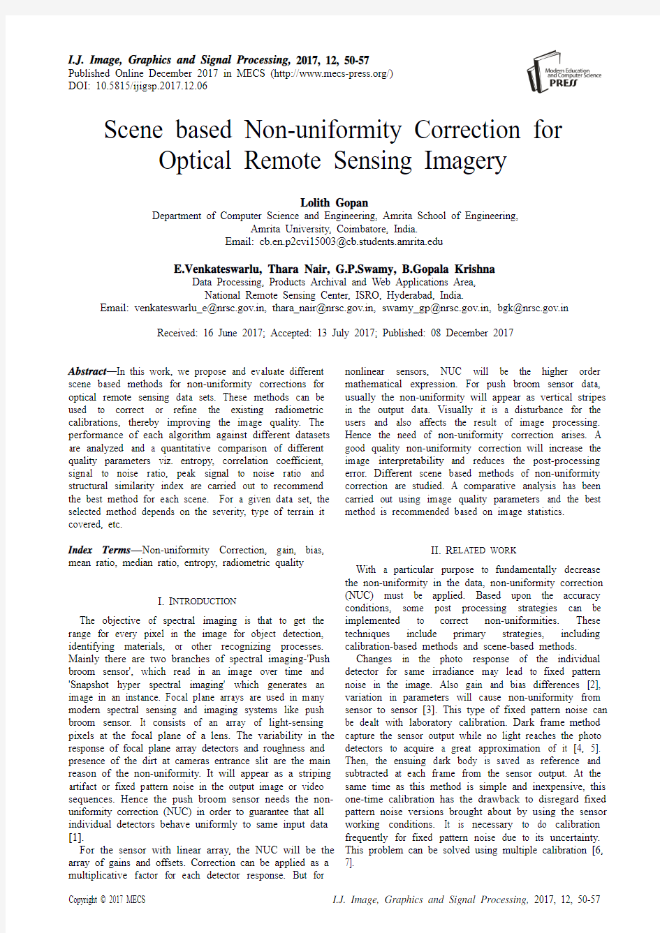 基于场景的光学遥感影像非均匀性校正(IJIGSP-V9-N12-6)