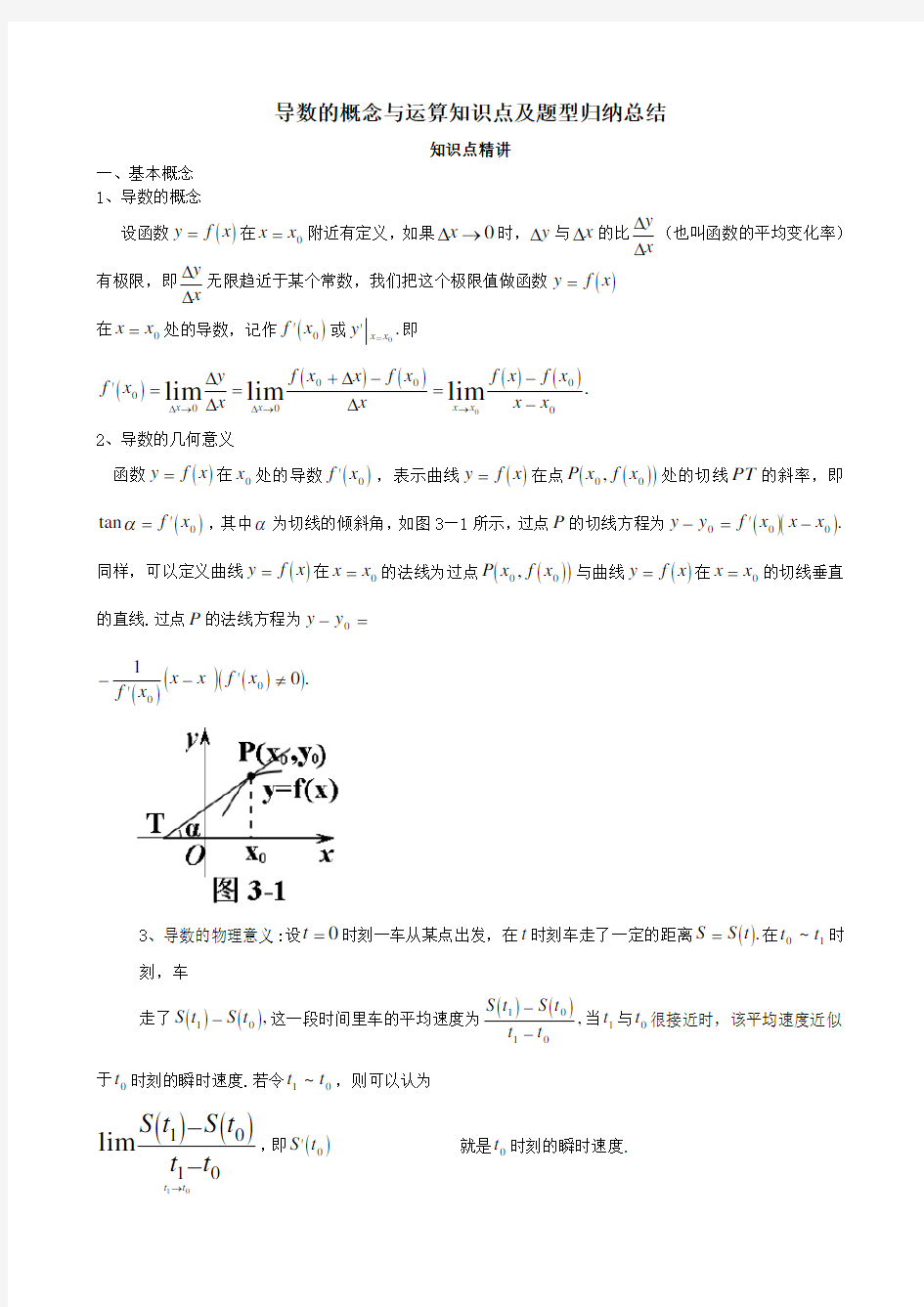 导数的概念与运算知识点及题型归纳总结