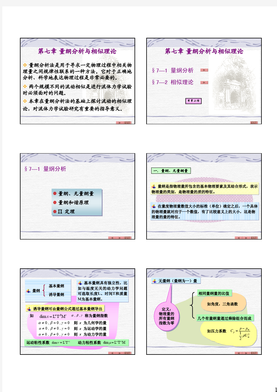 清华大学流体力学课件  量纲与相似