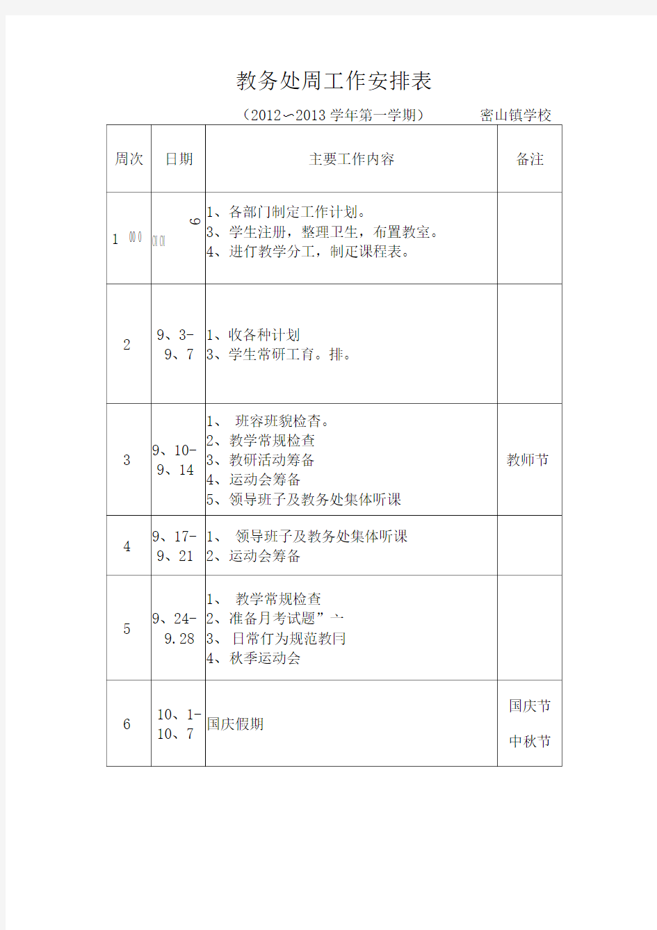 教务处周工作安排表