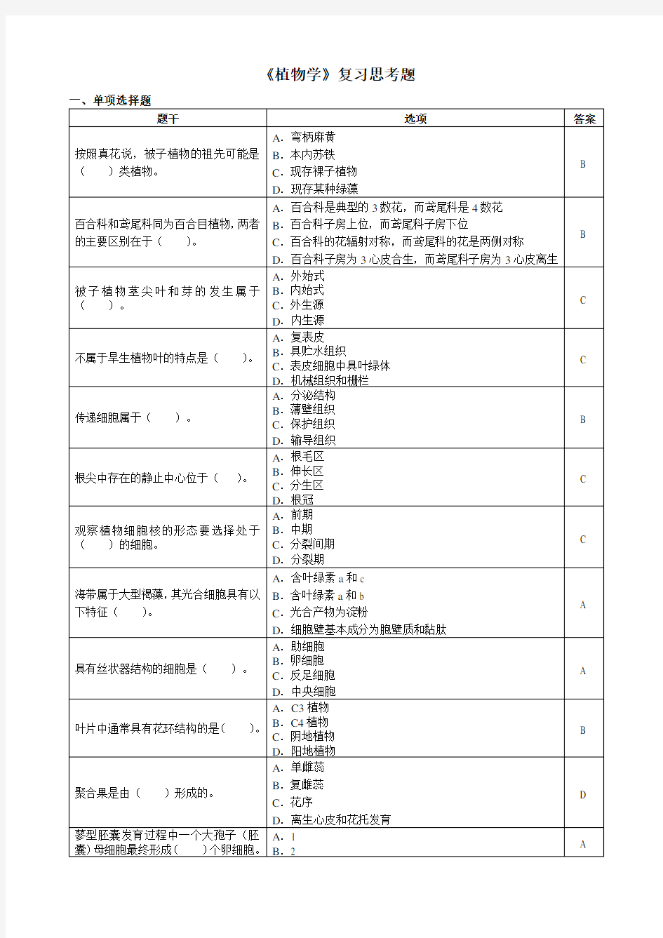 植物学复习思考题 2017.11