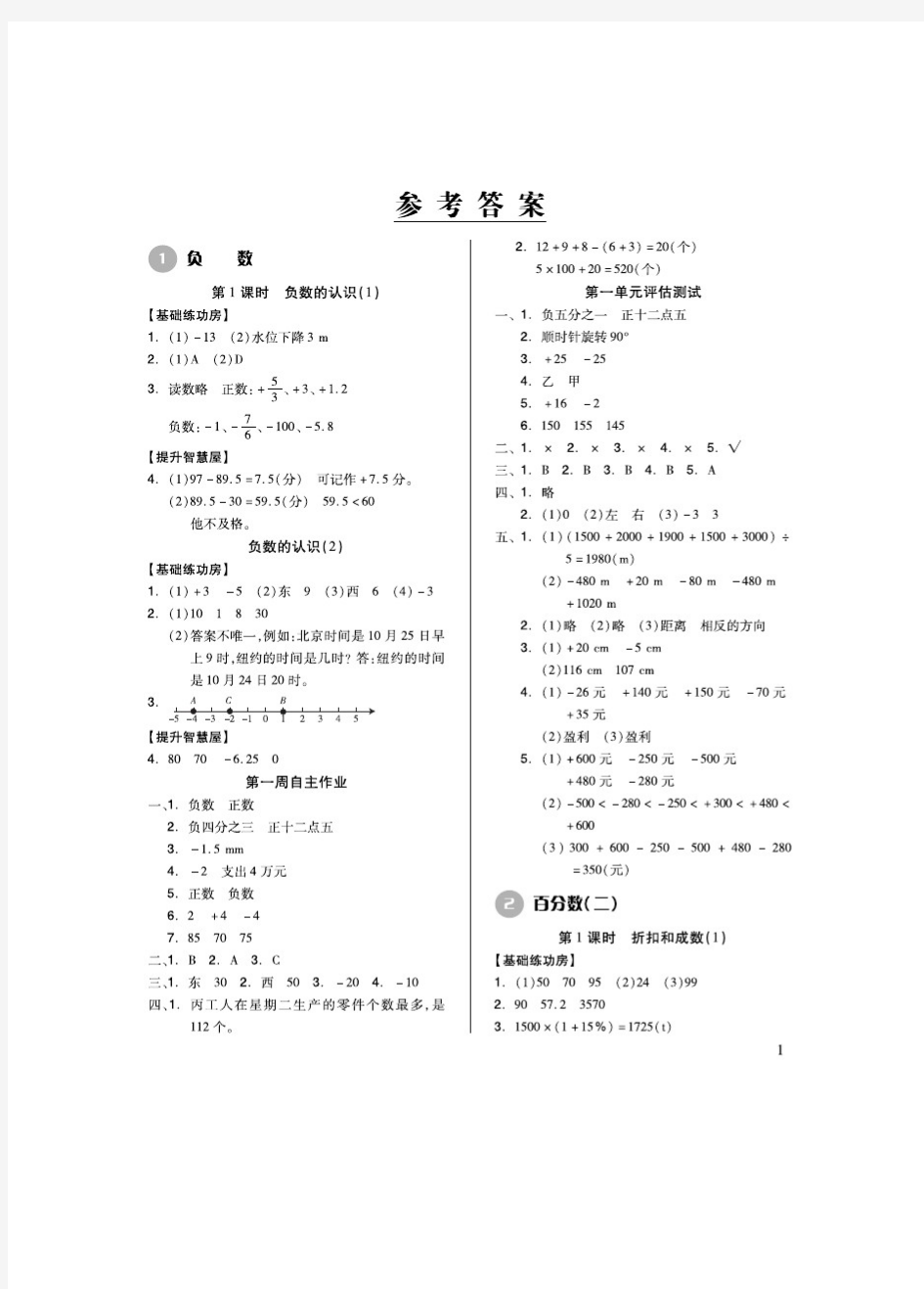 2020春最新人教版小学数学六年级下册新思维伴你学答案