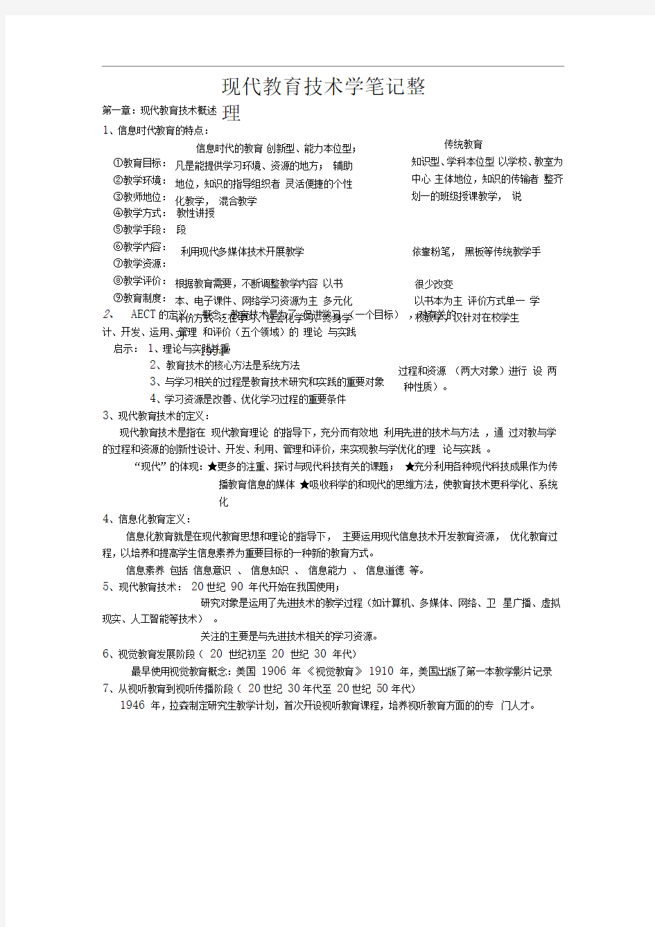 现代教育技术学笔记整理word文档良心出品