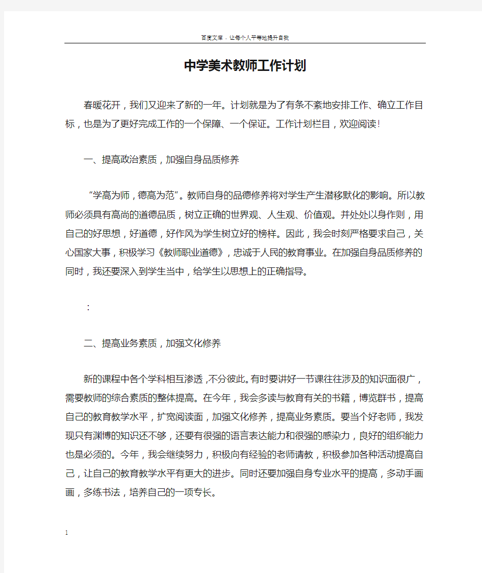 中学美术教师工作计划