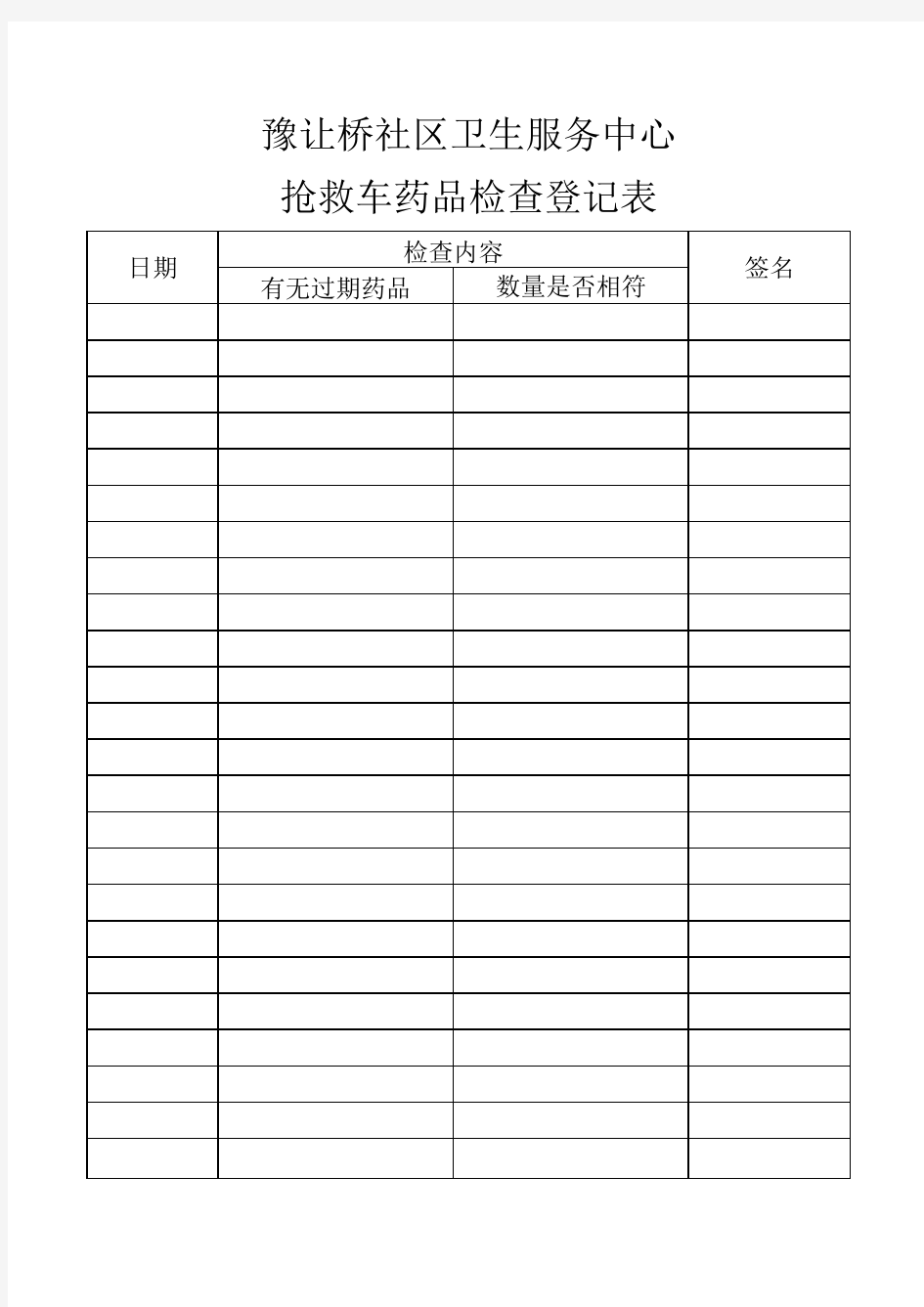 抢救车药品检查登记表