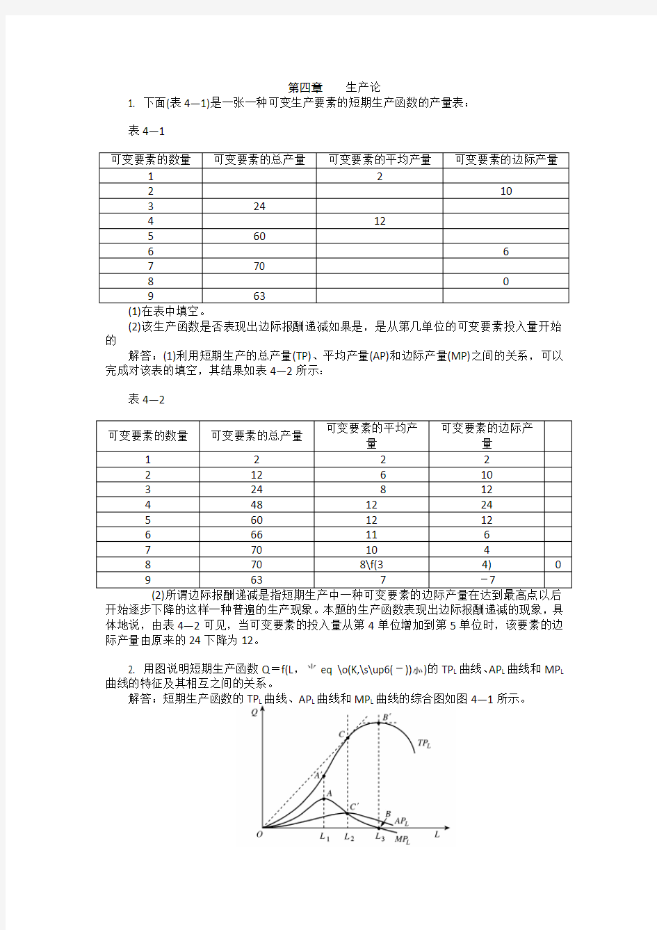 微观经济学第四章习题答案