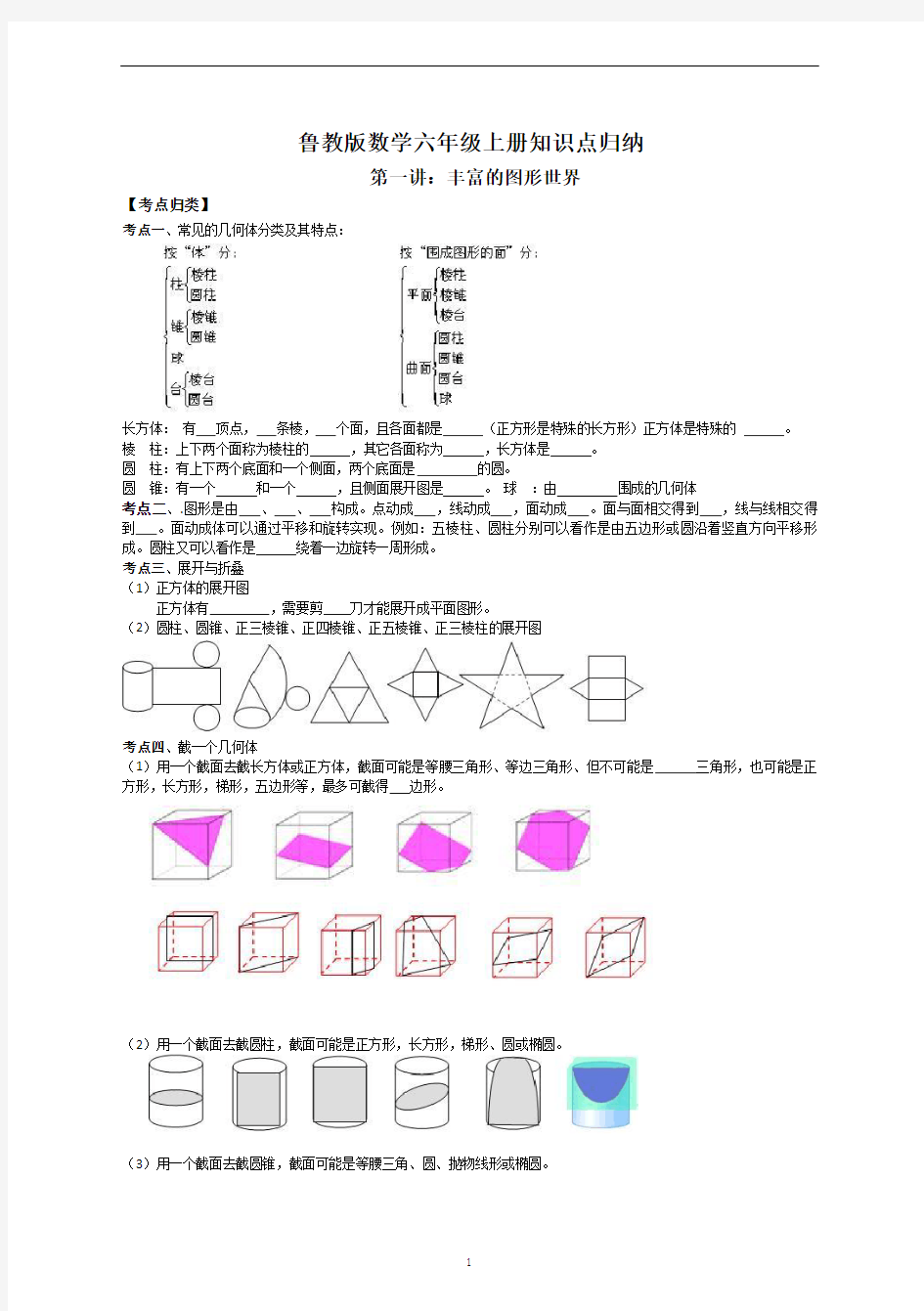 鲁教版数学六年级上册知识要点归纳【新教材】