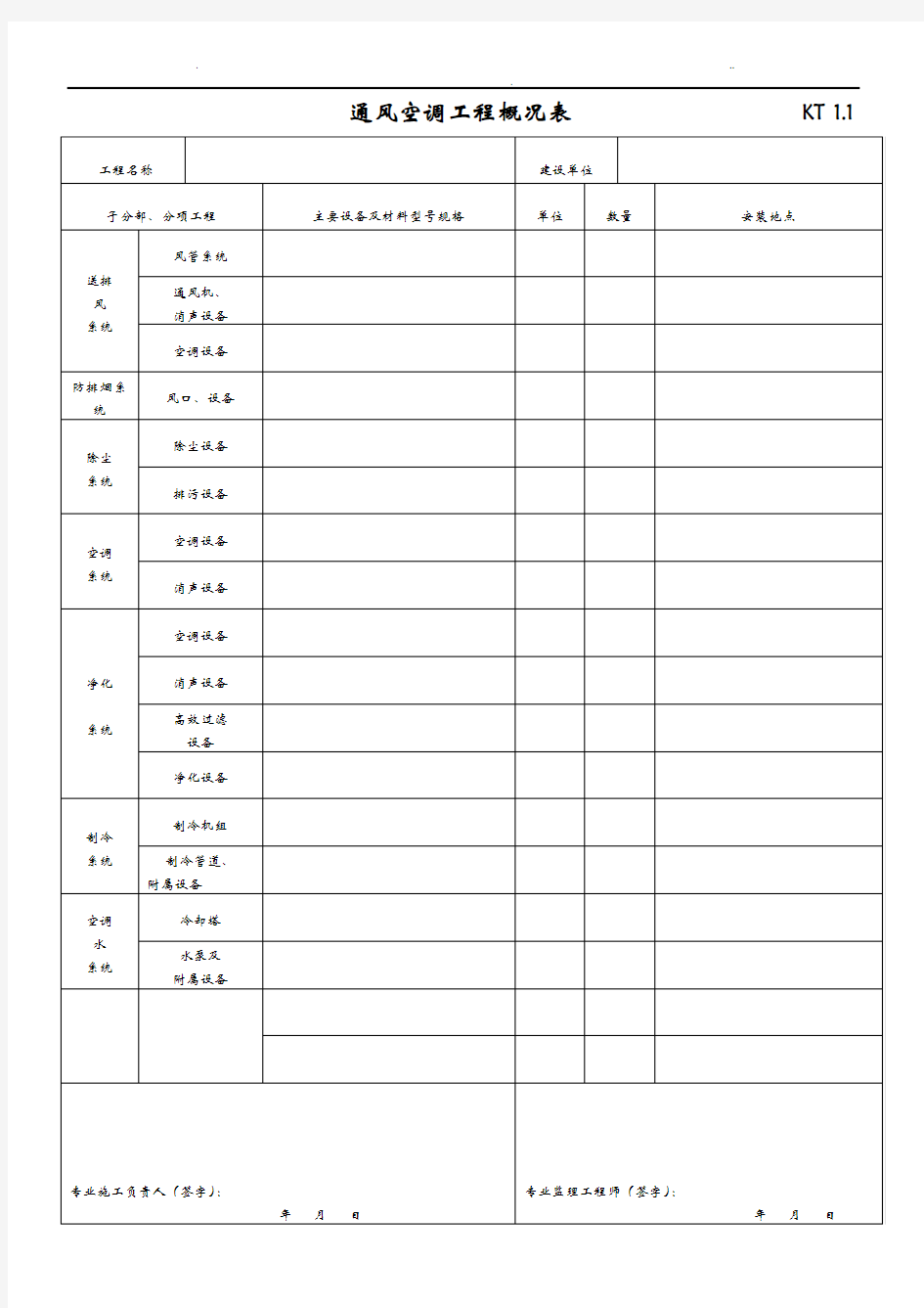 江苏暖通工程竣工验收表格