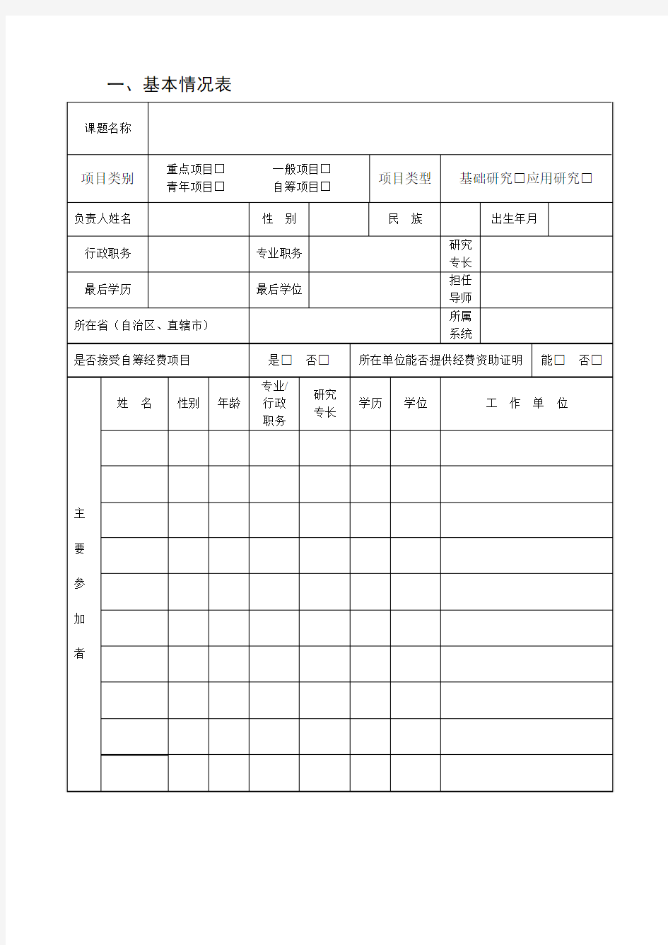 国家民委民族研究项目课题申请表