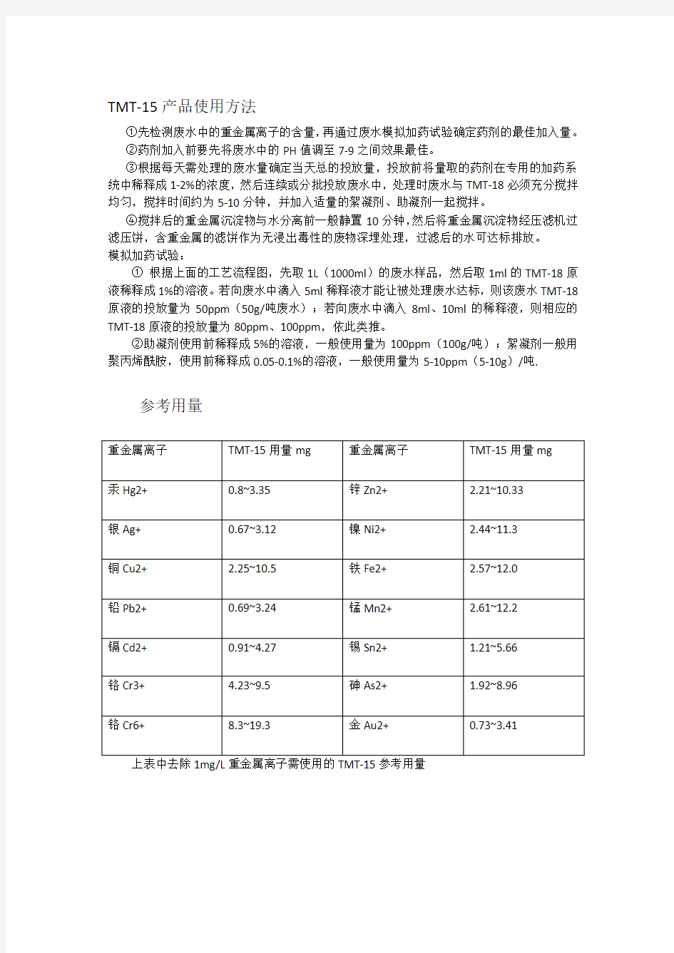 有机硫TMT-15技术指标