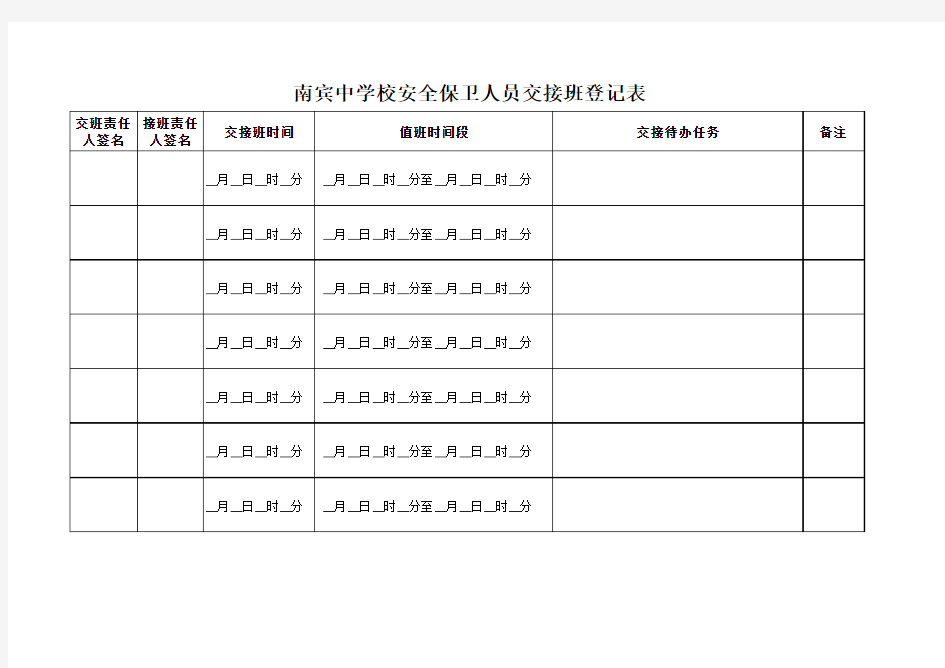 值班人员交接班登记表