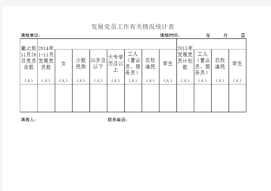 发展党员工作情况统计表