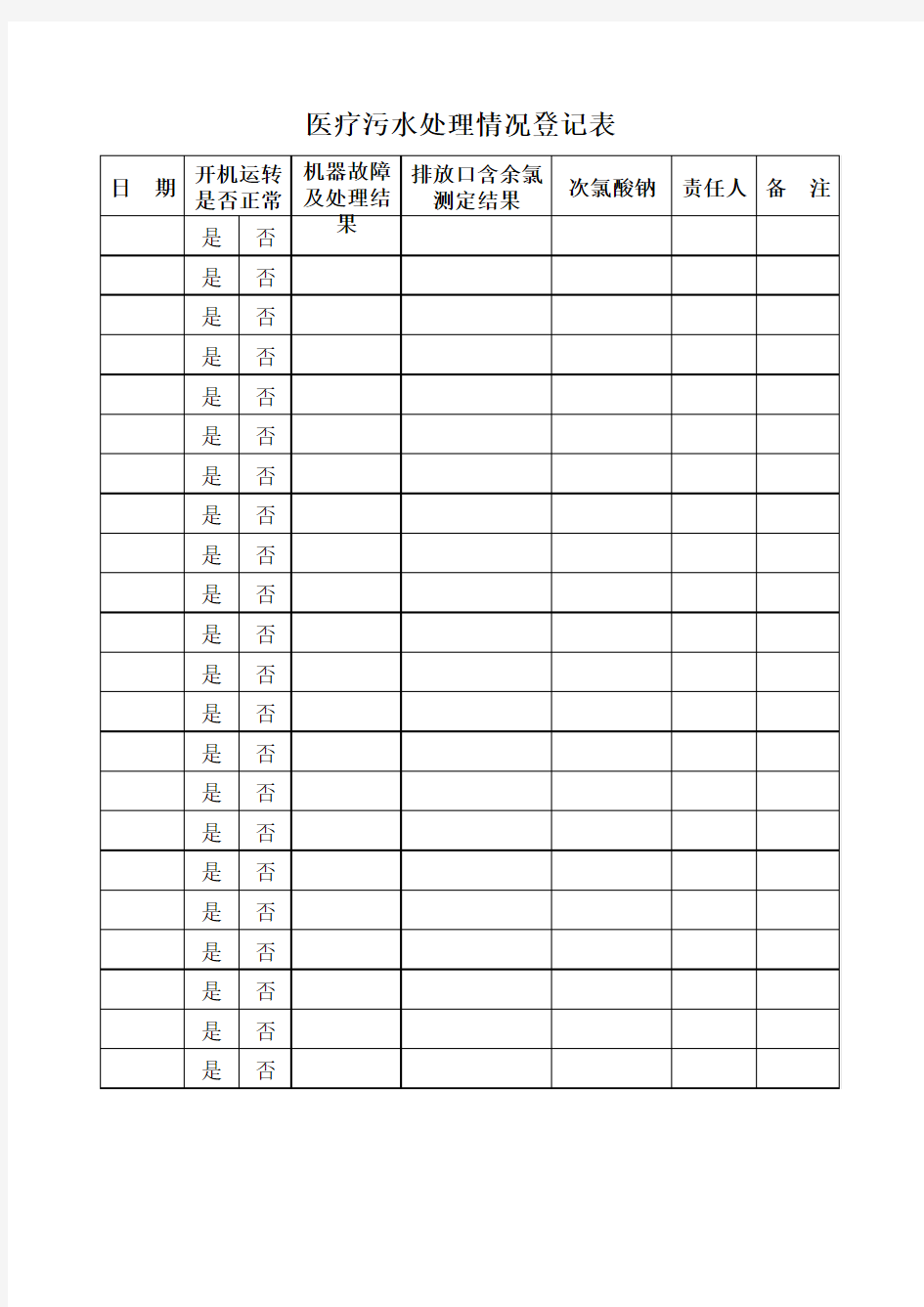 医疗污水处理登记表