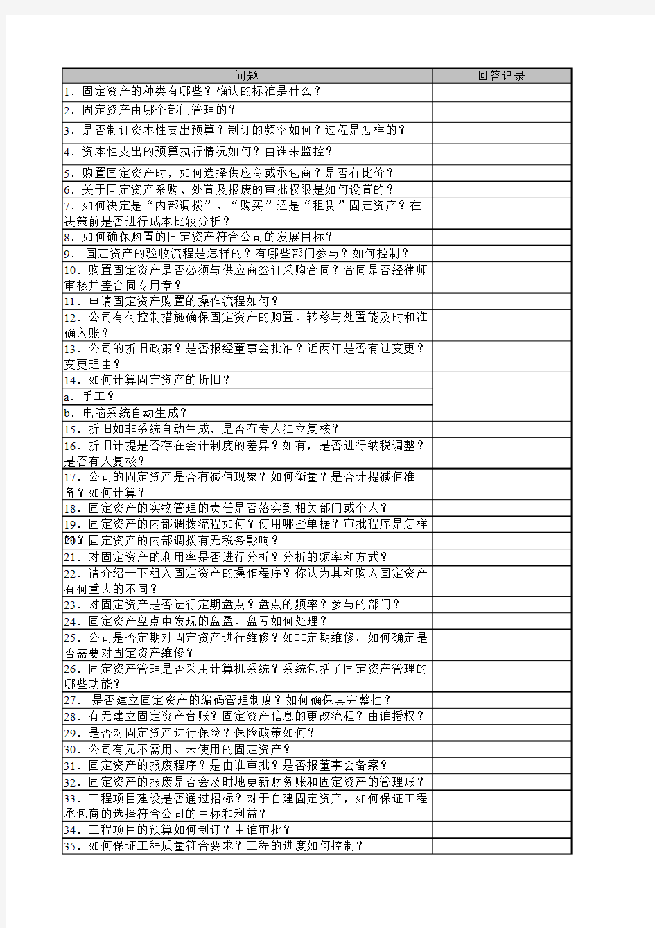 固定资产内部控制审计程序