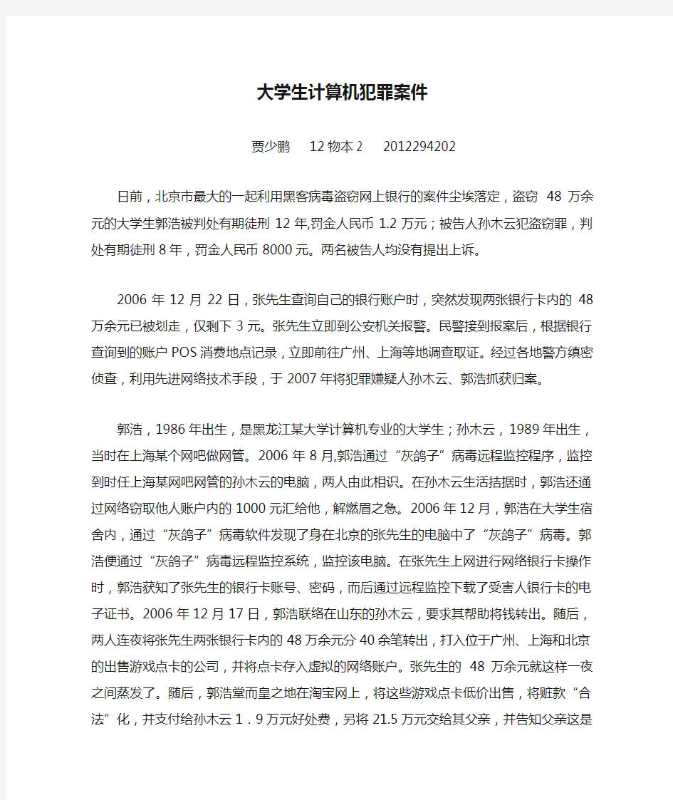 大学生计算机犯罪案件