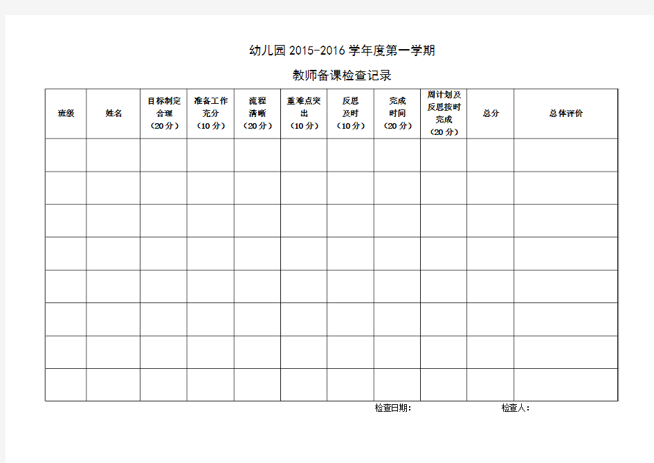 幼儿园教师备课检查记录