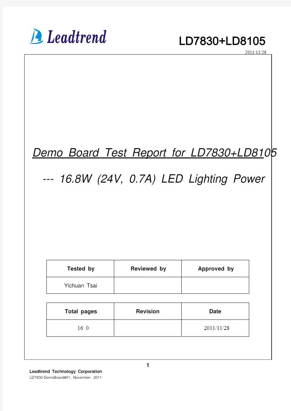 DB test report for LD7830+LD8105(T8,24V-700mA)_20111128