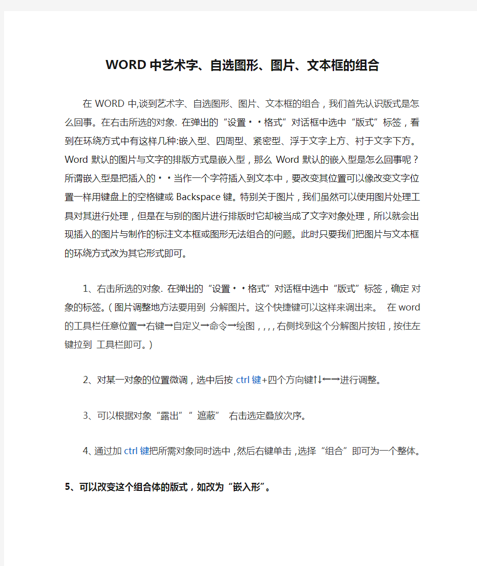 WORD中艺术字、自选图形、图片、文本框的组合