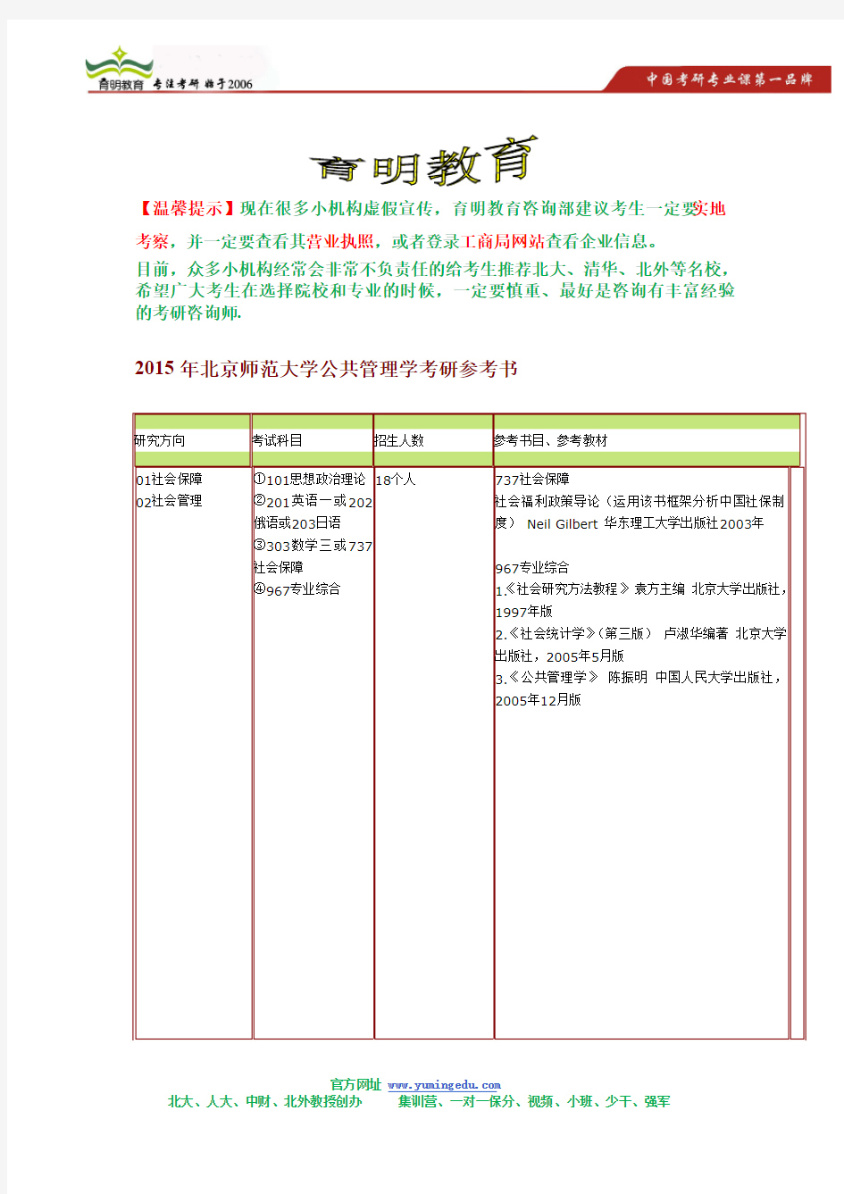 2015年北京师范大学公共管理学考研参考书,考研招生人数,考试科目