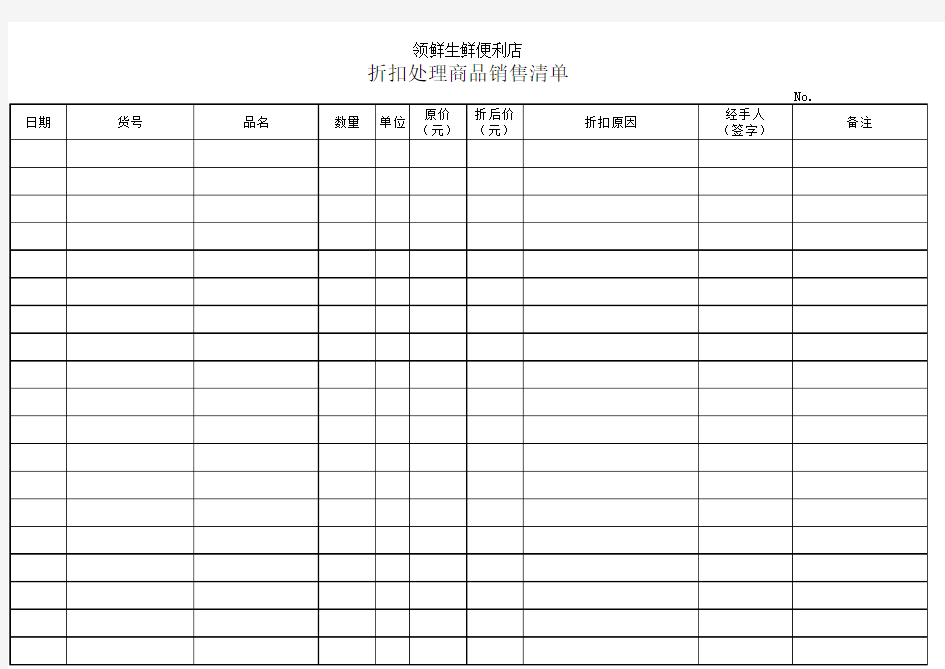 折扣处理商品销售清单