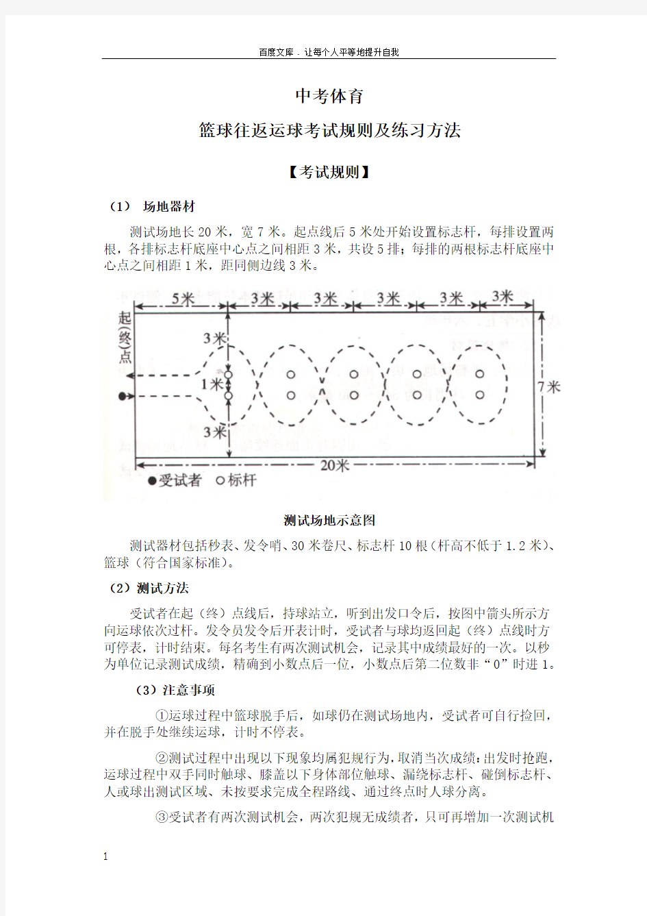 中考体育篮球运球考试规则及练习方法(附场地图)