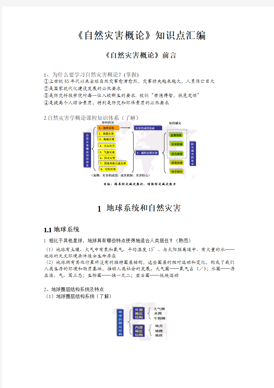 自然灾害知识点绪论