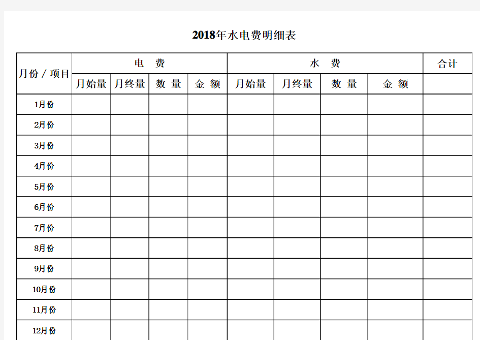 水电费明细表(精简版)