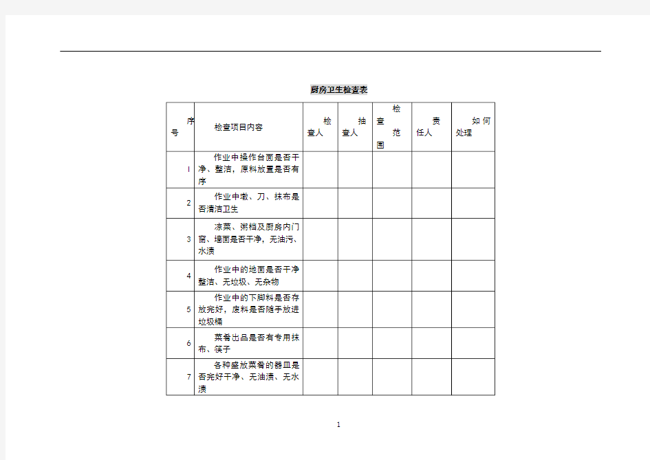 各种卫生检查表格