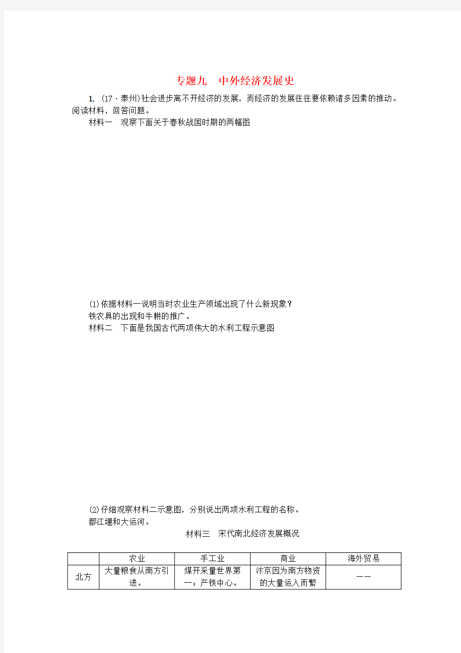 山西省2018年中考历史总复习第2篇专题聚焦专题九中外经济发展史试题 (2)