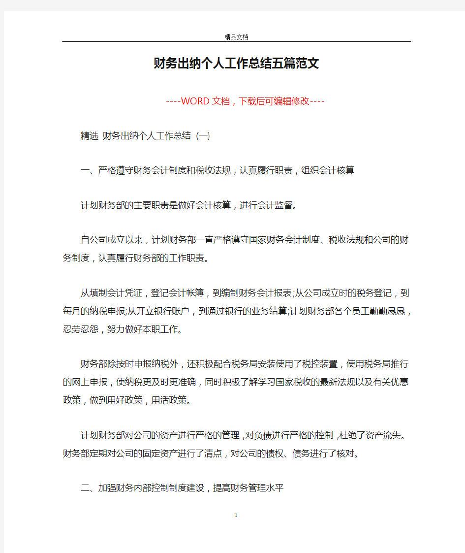 财务出纳个人工作总结五篇范文