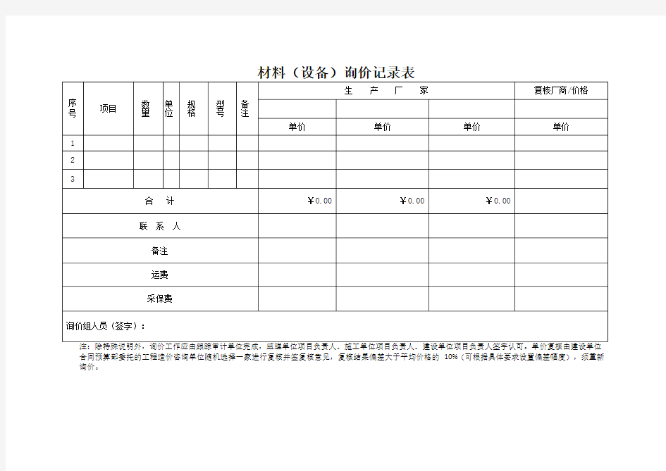 工程材料询价(核价)单