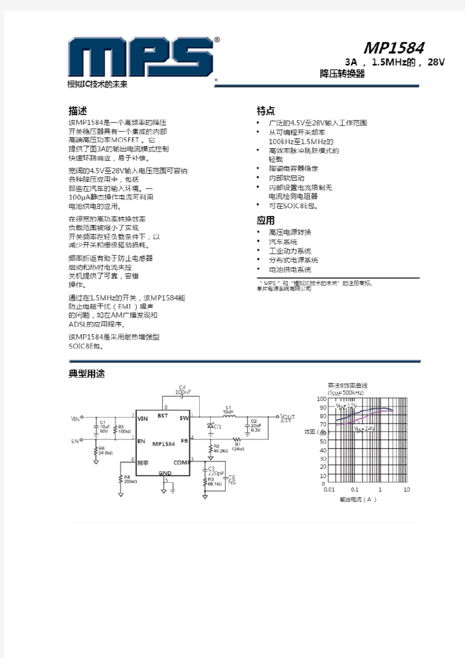 MP1584EN3A,15MHz的,28V降压型转换器中文