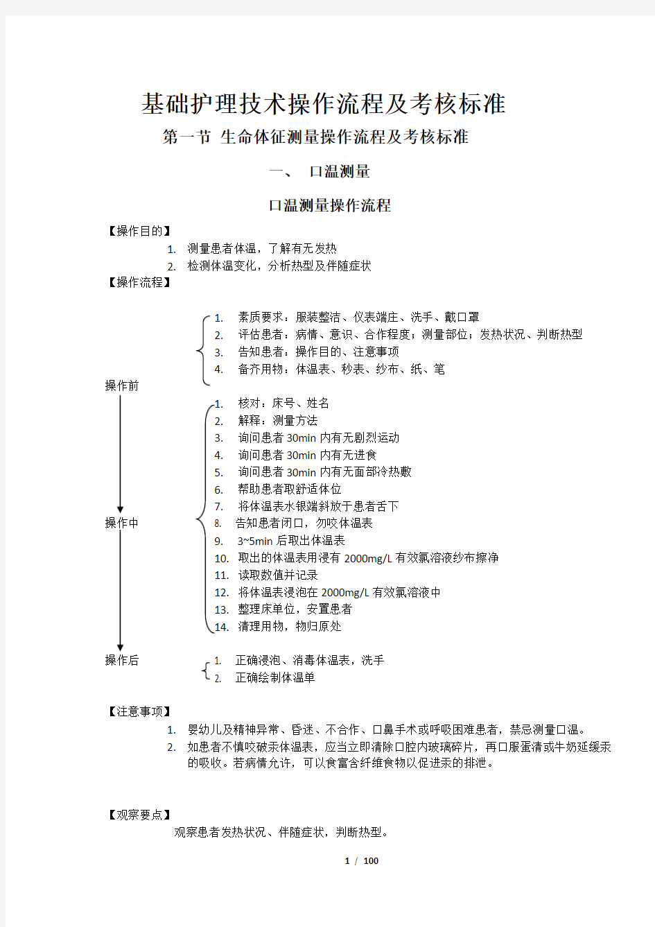 50项基础护理技术操作流程及考核标准