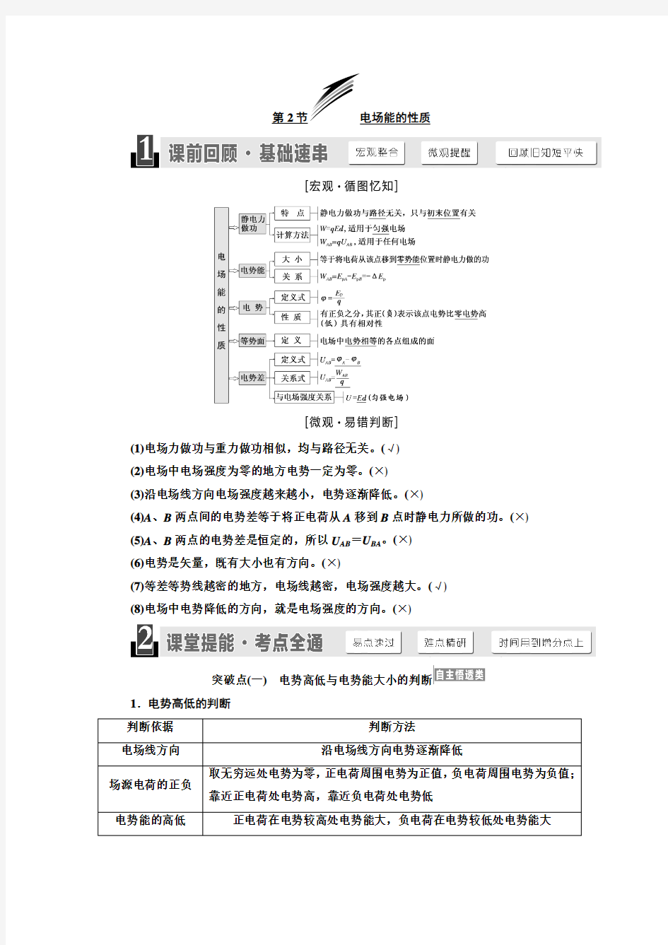 2020年江苏高考物理总复习讲义：  电场能的性质