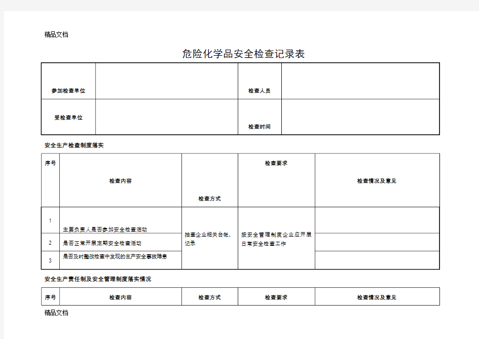 最新危险化学品安全检查记录表资料