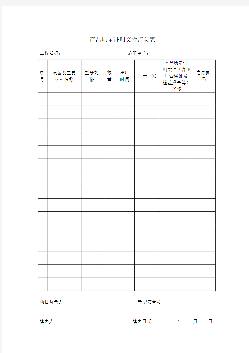 产品质量证明文件汇总表.docx