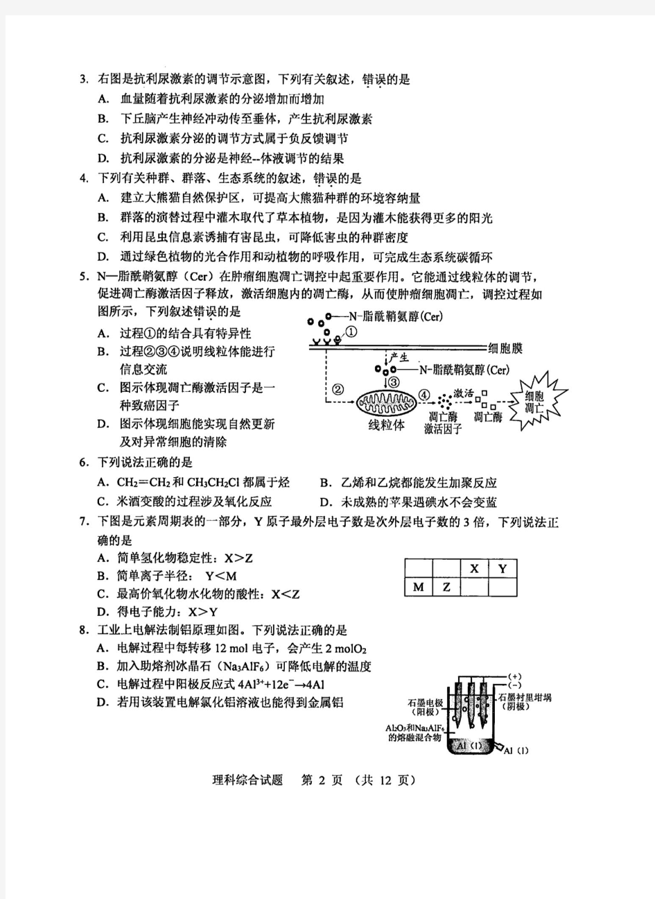 2015南平05月理综含参考答案