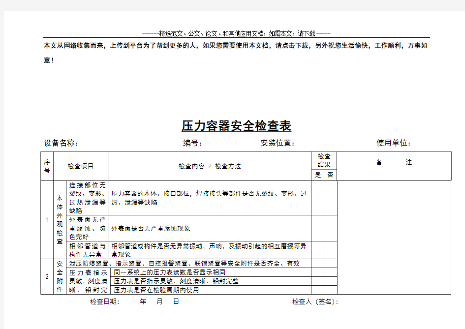 设备设施安全检查表