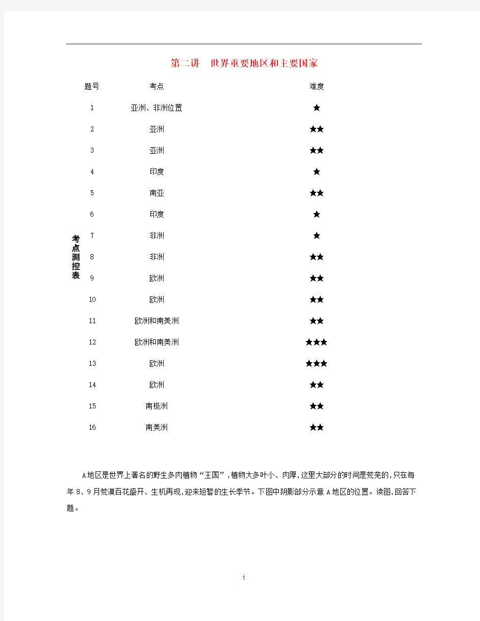 高考地理总复习 第十七单元 世界地理 第二讲 世界重要地区和主要国家练习