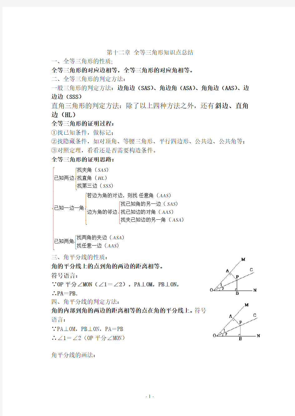 第十二章全等三角形知识点及单元测试题