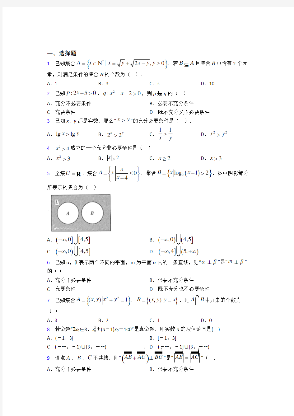 上海华东政法大学附属中学必修第一册第一单元《集合与常用逻辑用语》测试题(答案解析)