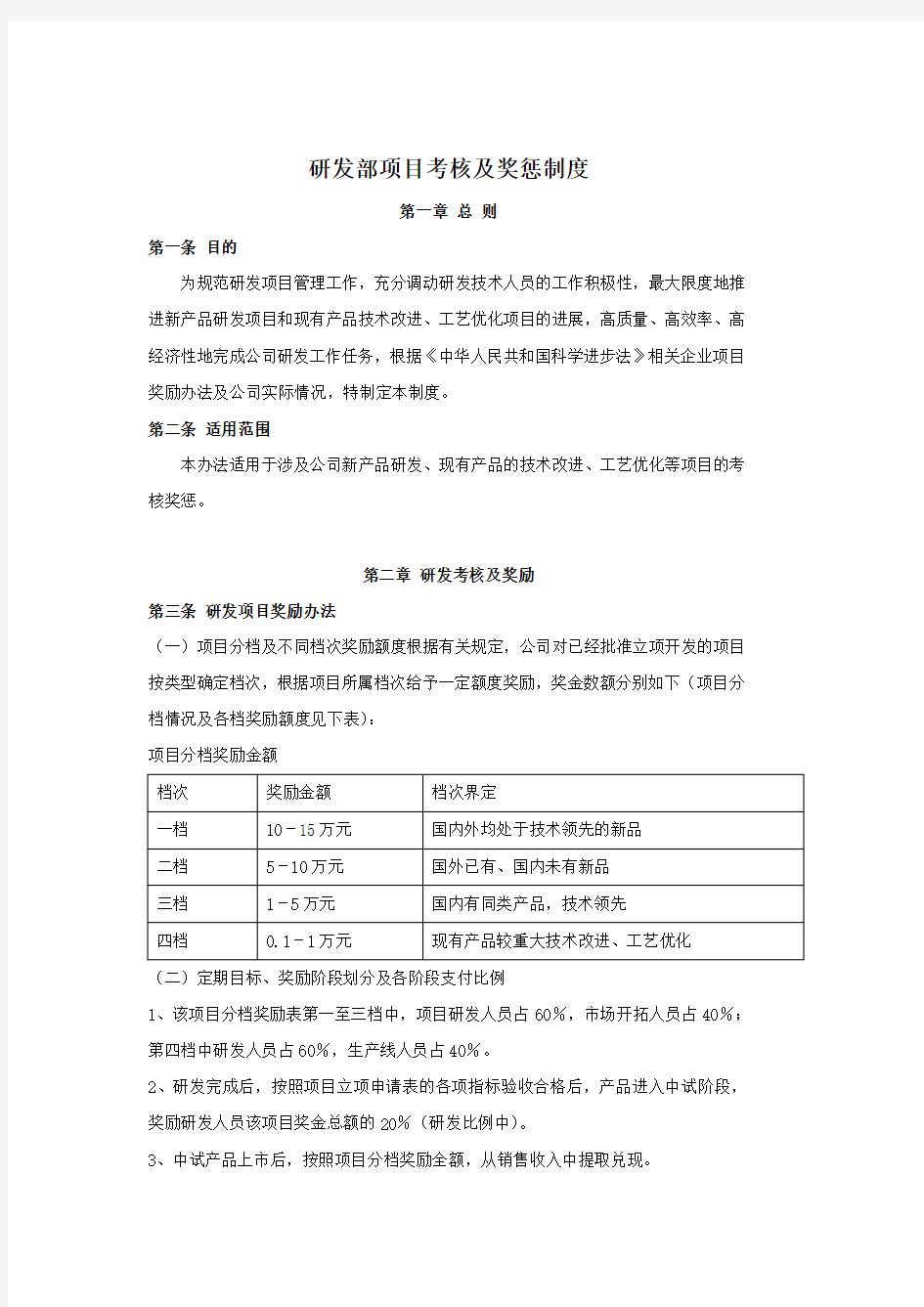 研发部项目考核及奖惩制度