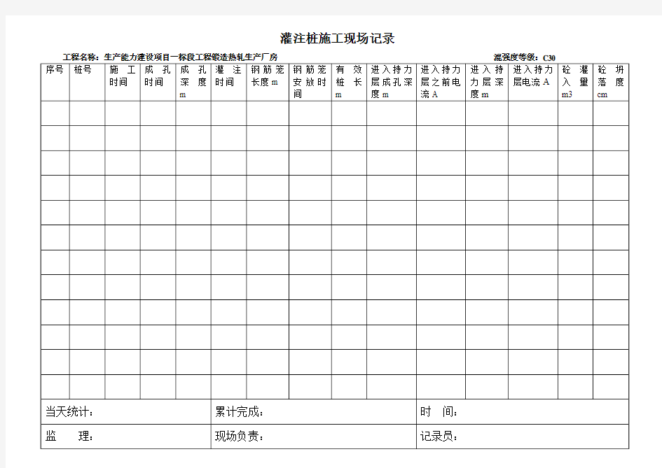 灌注桩施工记录