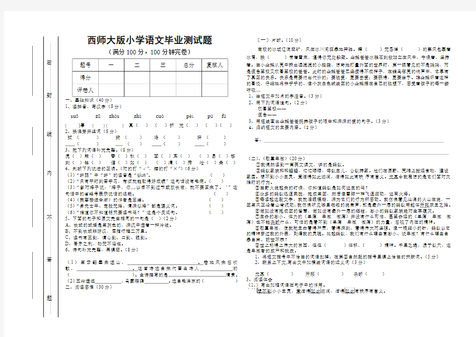 西师大版小学语文毕业试题