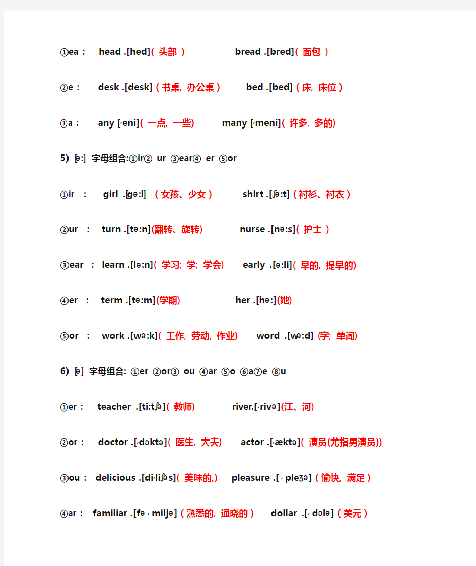48个国际音标对应的字母组合及例词(WORD可打印版)