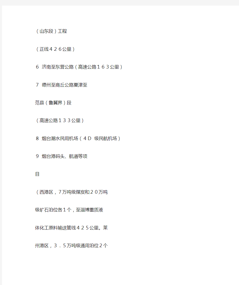 2012年山东省重点建设项目名单